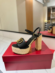 VLTN ESPADRILLE WEDGE SANDALS 25S 115 MM IN BLACK LAMBSKIN WITH GOLD HARDWARE