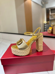 VLTN ESPADRILLE WEDGE SANDALS 25S 115 MM IN GOLD LAMBSKIN WITH GOLD HARDWARE