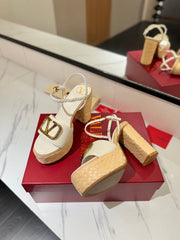 VLTN ESPADRILLE WEDGE SANDALS 25S 115 MM IN WHITE LAMBSKIN WITH GOLD HARDWARE