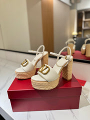VLTN ESPADRILLE WEDGE SANDALS 25S 115 MM IN WHITE LAMBSKIN WITH GOLD HARDWARE