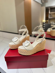 VLTN ESPADRILLE WEDGE SANDALS 25S 90 MM IN WHITE LAMBSKIN STYLE 12