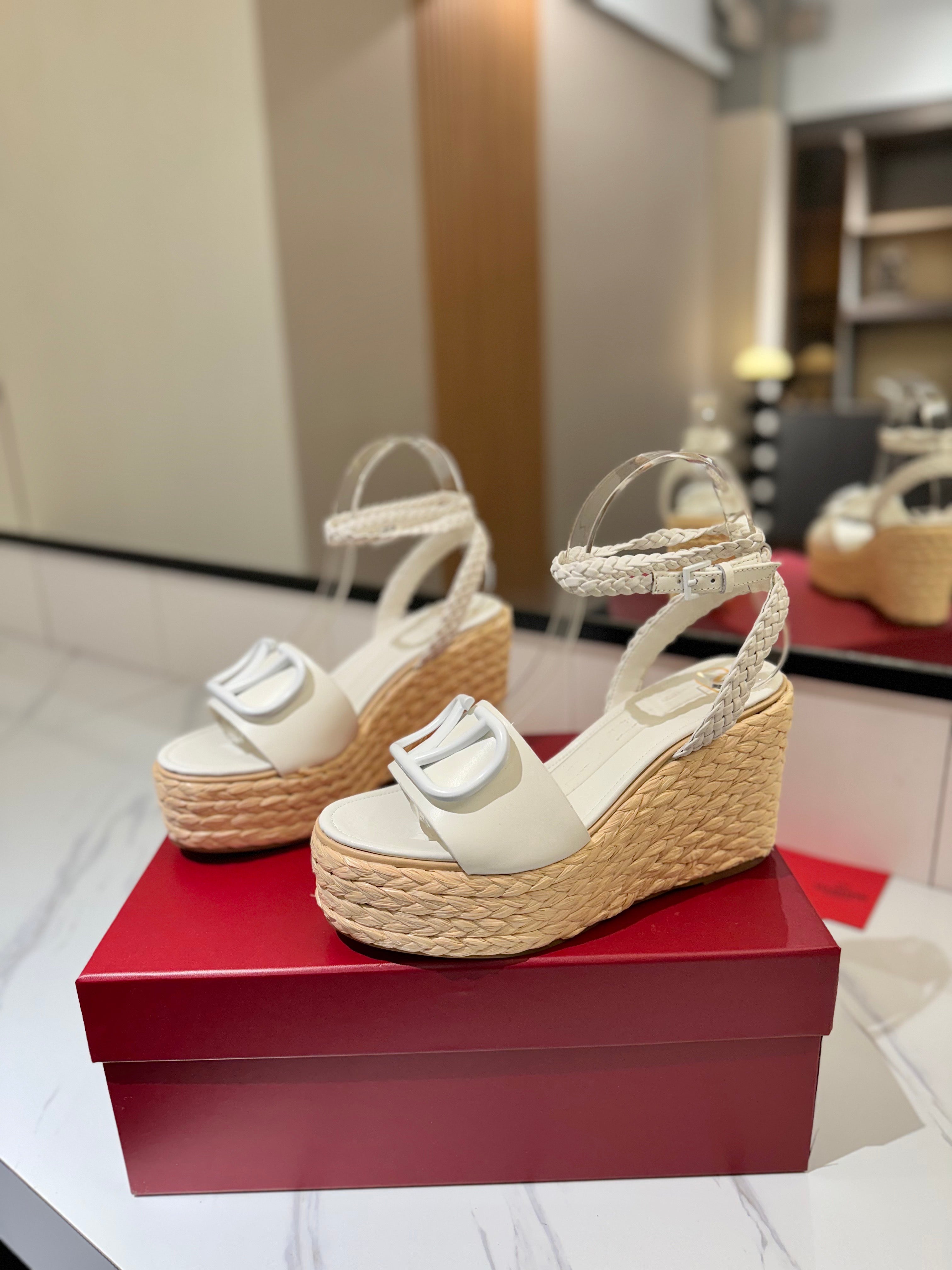VLTN ESPADRILLE WEDGE SANDALS 25S 90 MM IN WHITE LAMBSKIN STYLE 12