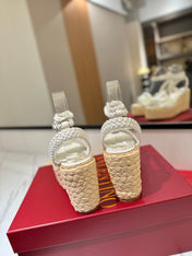 VLTN ESPADRILLE WEDGE SANDALS 25S 90 MM IN WHITE LAMBSKIN STYLE 12