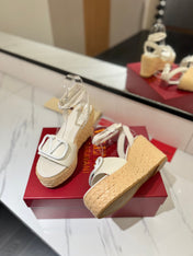 VLTN ESPADRILLE WEDGE SANDALS 25S 90 MM IN WHITE LAMBSKIN STYLE 12