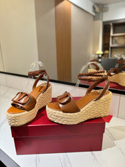 VLTN ESPADRILLE WEDGE SANDALS 25S 90 MM IN BROWN LAMBSKIN STYLE 11