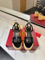 VLTN ESPADRILLE WEDGE SANDALS 25S 90 MM IN BLACK LAMBSKIN STYLE 10