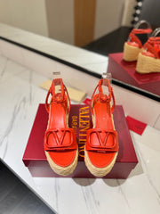 VLTN ESPADRILLE WEDGE SANDALS 25S 90 MM IN ORANGE LAMBSKIN STYLE 8