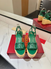 VLTN ESPADRILLE WEDGE SANDALS 25S 90 MM IN DARK GREEN LAMBSKIN STYLE 6