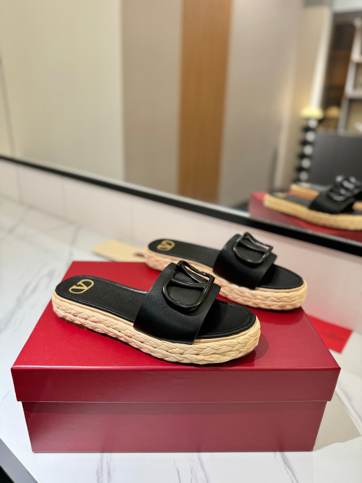 VLTN ESPADRILLE SLIDES 25S IN BLACK LAMBSKIN STYLE 11