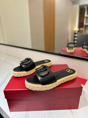 VLTN ESPADRILLE SLIDES 25S IN BLACK LAMBSKIN STYLE 11