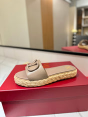 VLTN ESPADRILLE SLIDES 25S IN BEIGE BROWN LAMBSKIN STYLE 10