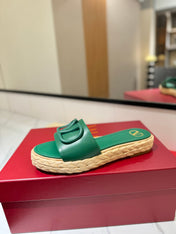 VLTN ESPADRILLE SLIDES 25S IN DARK GREEN LAMBSKIN STYLE 9