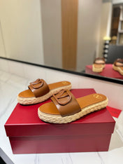 VLTN ESPADRILLE SLIDES 25S IN LIGHT BROWN LAMBSKIN STYLE 7