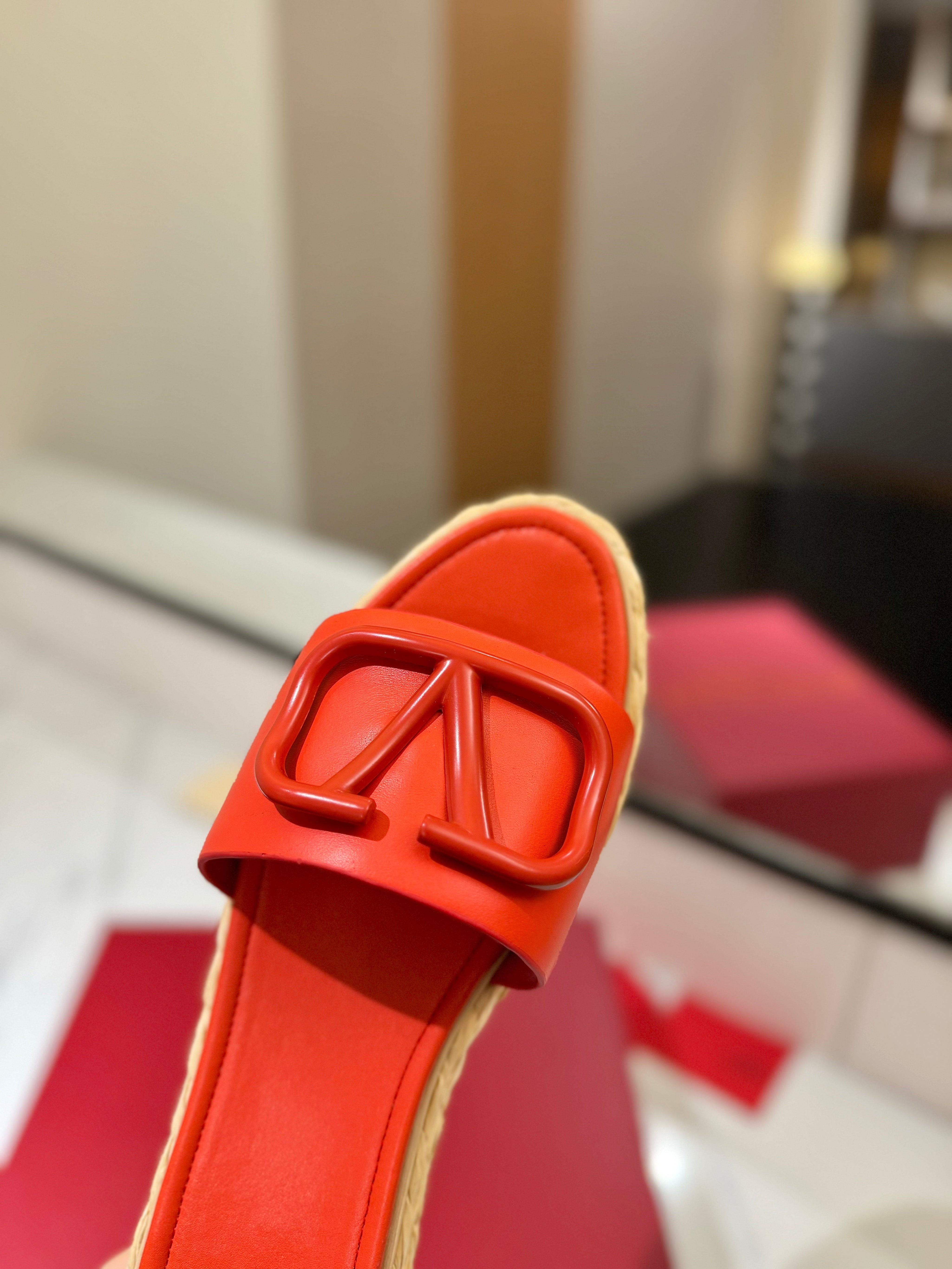 VLTN ESPADRILLE SLIDES 25S IN ORANGE LAMBSKIN STYLE 6