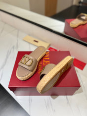 VLTN ESPADRILLE SLIDES 25S IN BEIGE BROWN LAMBSKIN STYLE 4