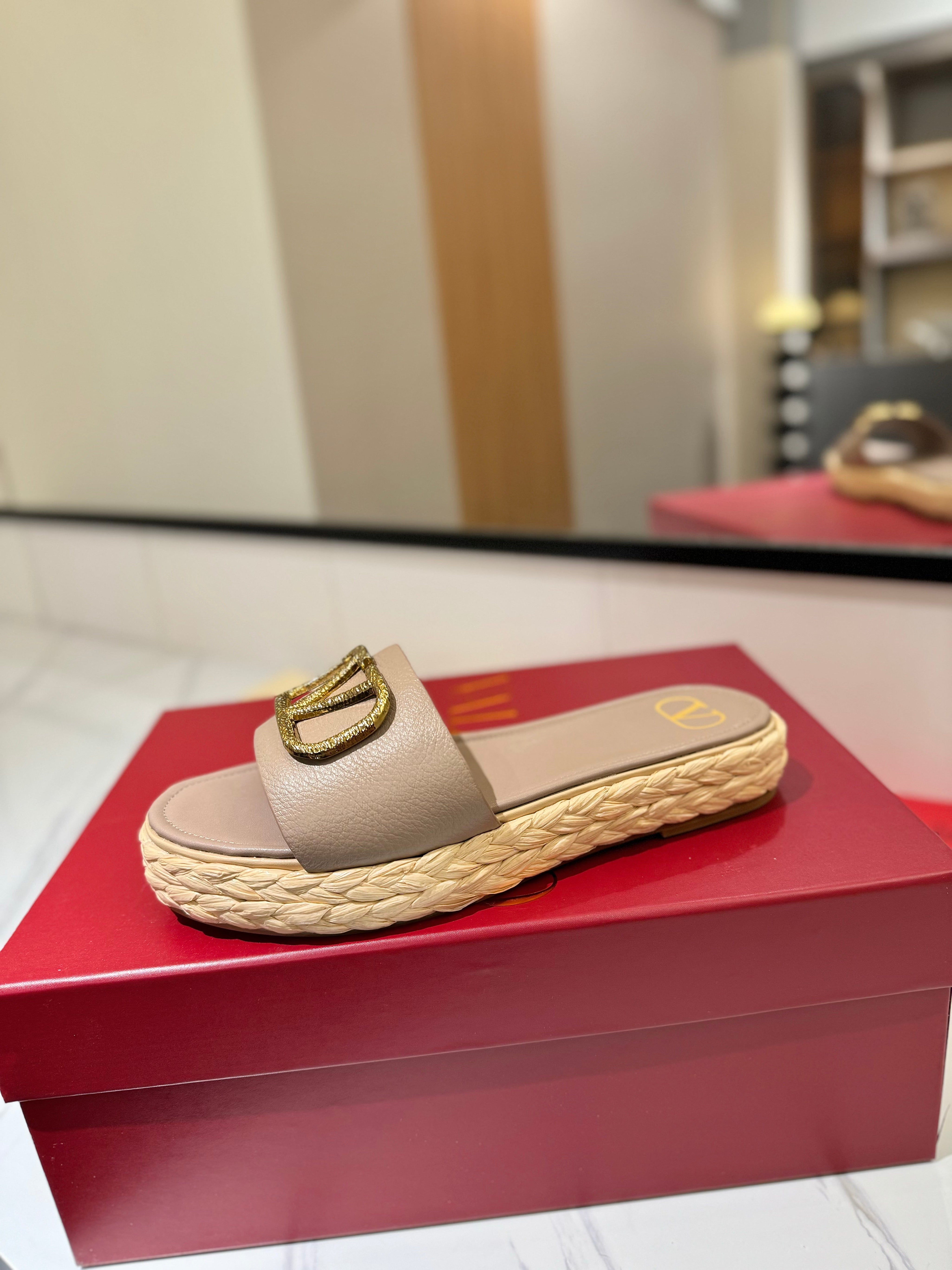 VLTN ESPADRILLE SLIDES 25S IN BEIGE BROWN LAMBSKIN STYLE 4