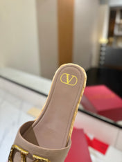 VLTN ESPADRILLE SLIDES 25S IN BEIGE BROWN LAMBSKIN STYLE 4