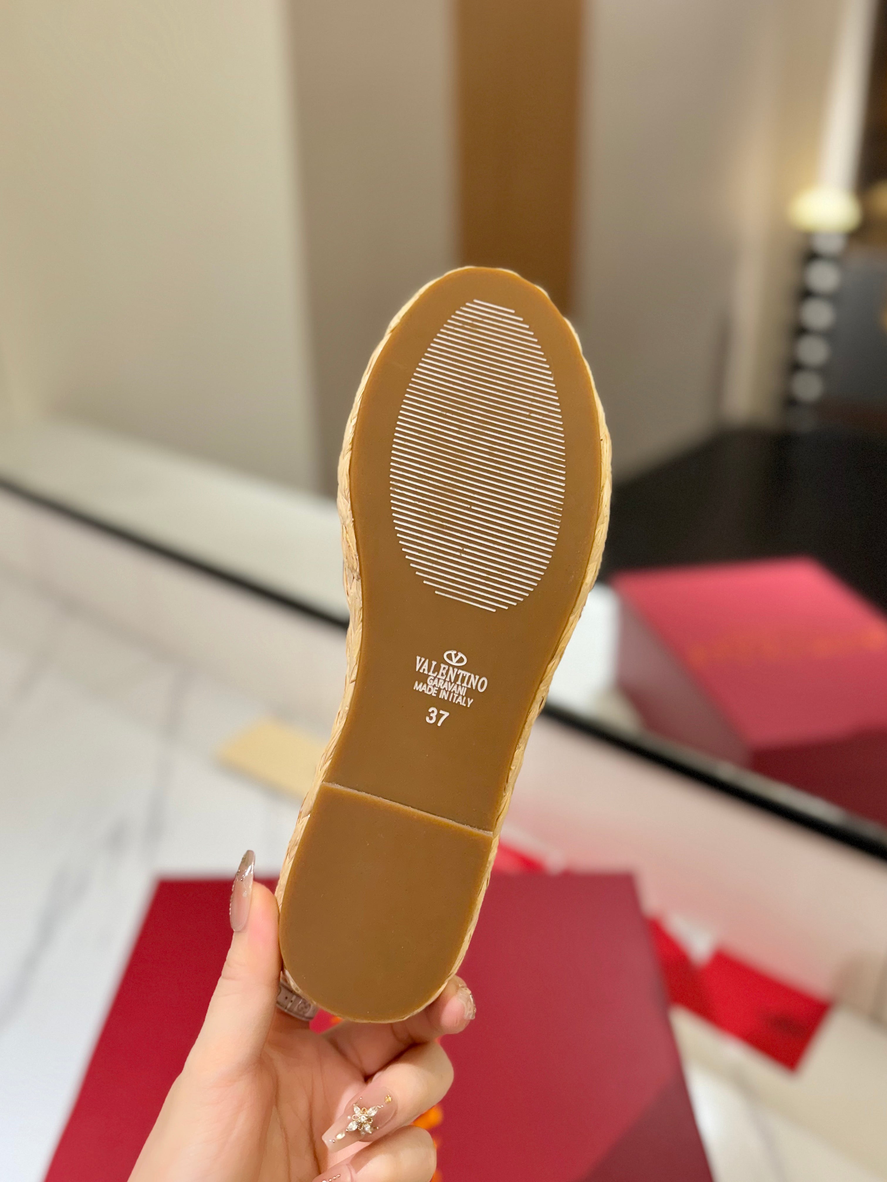 VLTN ESPADRILLE SLIDES 25S IN BEIGE BROWN LAMBSKIN STYLE 4