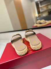 VLTN ESPADRILLE SLIDES 25S IN BEIGE BROWN LAMBSKIN STYLE 4