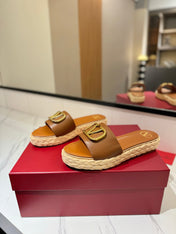 VLTN ESPADRILLE SLIDES 25S IN BROWN LAMBSKIN STYLE 2