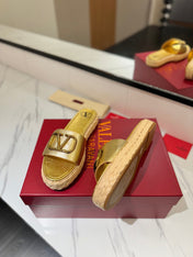 VLTN ESPADRILLE SLIDES 25S IN GOLD LAMBSKIN STYLE 1