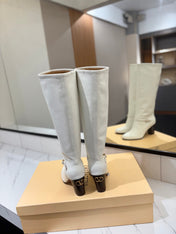 VALENTINO 25S GARAVANI PATTIE KNEE-HIGH BOOTS 80 MM IN WHITE CALFSKIN