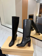 VALENTINO 25S GARAVANI PATTIE KNEE-HIGH BOOTS 80 MM IN BLACK CALFSKIN