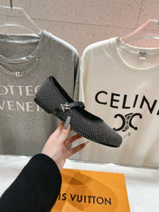 ROMY FLAT BALLERINA IN BLACK LAMBSKIN EMBELLISHED SILVER-TONED STUDS