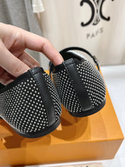 ROMY FLAT BALLERINA IN BLACK LAMBSKIN EMBELLISHED SILVER-TONED STUDS