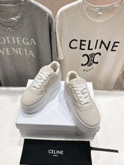 BLOCK SNEAKERS WITH EMBROIDERED TRIOMPHE IN PARCHMENT BEIGE SUEDE