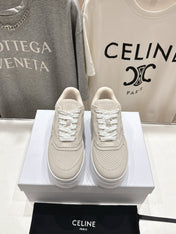 BLOCK SNEAKERS WITH EMBROIDERED TRIOMPHE IN PARCHMENT BEIGE SUEDE