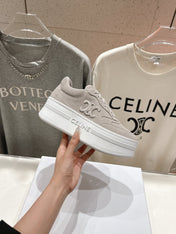 BLOCK SNEAKERS WITH EMBROIDERED TRIOMPHE IN MALIBU BEIGE SUEDE