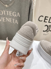 BLOCK SNEAKERS WITH EMBROIDERED TRIOMPHE IN MALIBU BEIGE SUEDE