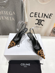 JUDY CAP TOE SLINGBACK 65MM IN BLACK PATENT CALFSKIN AND LEOPARD PRINTED HAIRY CALFSKIN