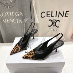 JUDY CAP TOE SLINGBACK 65MM IN BLACK PATENT CALFSKIN AND LEOPARD PRINTED HAIRY CALFSKIN
