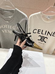 JUDY DOUBLE STRAP MARY JANE SLINGBACK 65MM IN BLACK SHINY CALFSKIN AND GOLD SNAKE EMBOSSED LEATHER