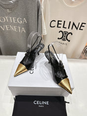 JUDY DOUBLE STRAP MARY JANE SLINGBACK 65MM IN BLACK SHINY CALFSKIN AND GOLD SNAKE EMBOSSED LEATHER