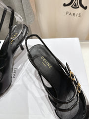 JUDY DOUBLE STRAP MARY JANE SLINGBACK 65MM IN BLACK SHINY CALFSKIN AND SILVER SNAKE EMBOSSED LEATHER