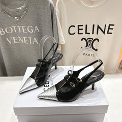 JUDY DOUBLE STRAP MARY JANE SLINGBACK 65MM IN BLACK SHINY CALFSKIN AND SILVER SNAKE EMBOSSED LEATHER