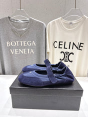 PRADA 25S COLLAPSE RE NYLON AND SUEDE BALLERINAS IN DARK BLUE