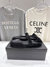 PRADA 25S COLLAPSE RE NYLON AND SUEDE BALLERINAS IN BLACK