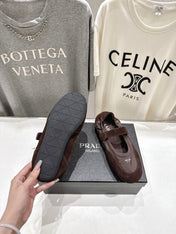 PRADA 25S COLLAPSE RE NYLON AND SUEDE BALLERINAS IN COFFEE