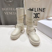 DIOR 25S BIKER BOOTS IN CREAM WHITE CALFSKIN WITH SILVER HARDWARE