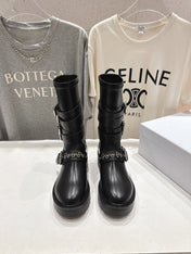 DIOR 25S BIKER BOOTS IN BLACK CALFSKIN WITH SILVER HARDWARE
