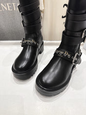 DIOR 25S BIKER BOOTS IN BLACK CALFSKIN WITH SILVER HARDWARE