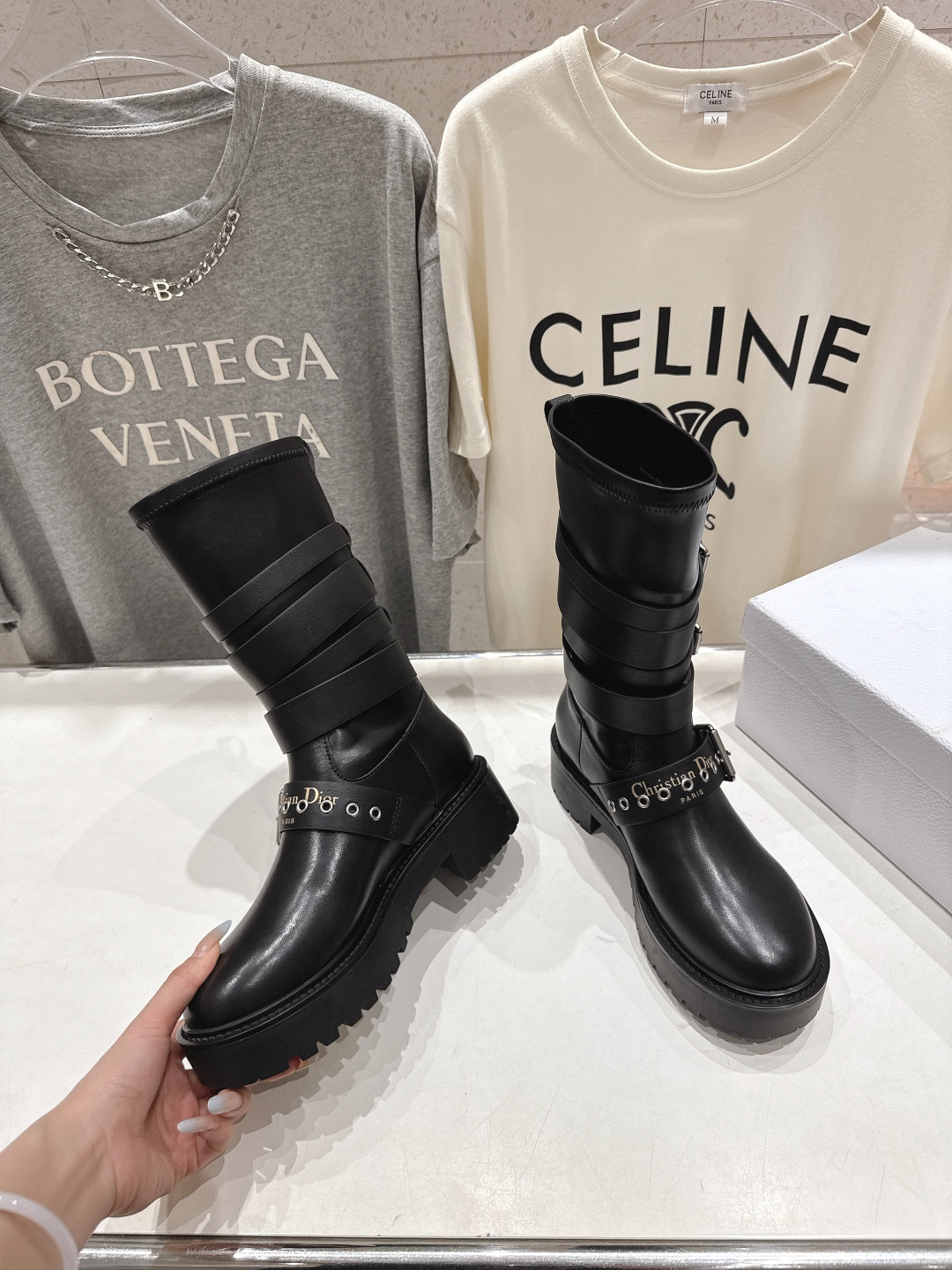 DIOR 25S BIKER BOOTS IN BLACK CALFSKIN WITH SILVER HARDWARE