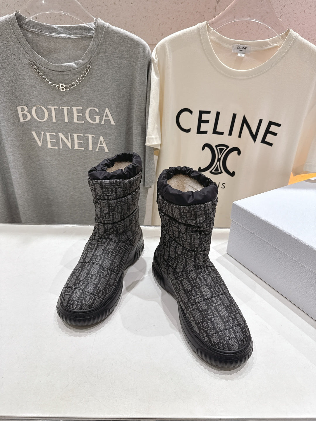 DIOR 25S ANKLE BOOTS IN DARK GREY MIX BLACK FEATHER