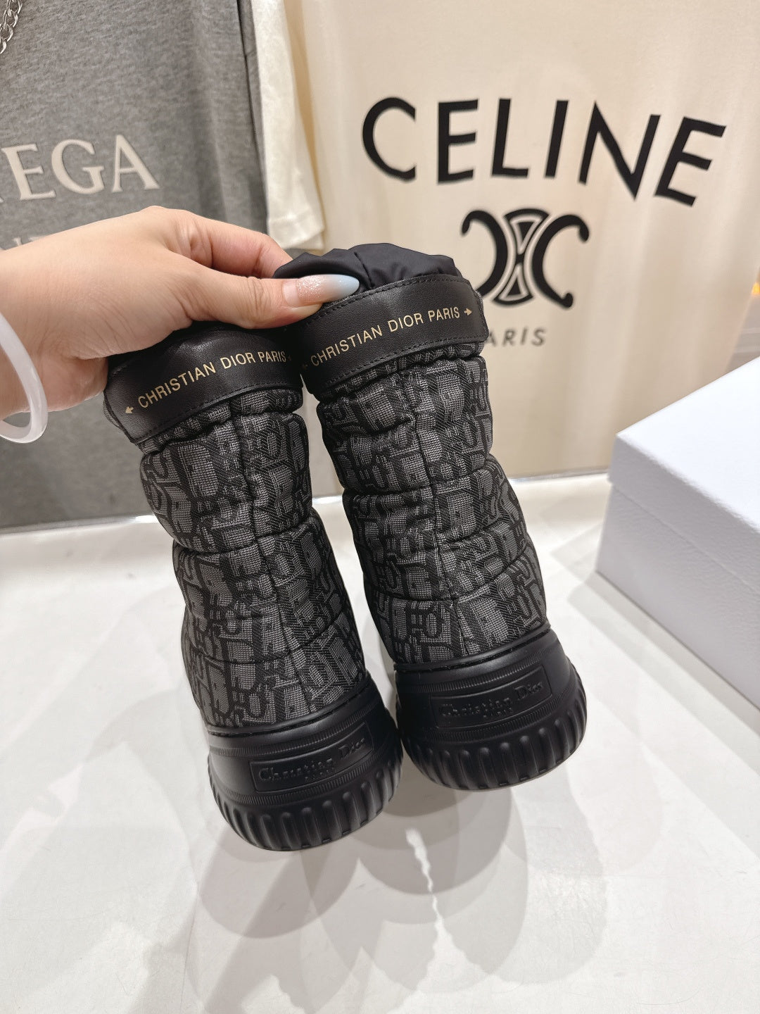 DIOR 25S ANKLE BOOTS IN DARK GREY MIX BLACK FEATHER