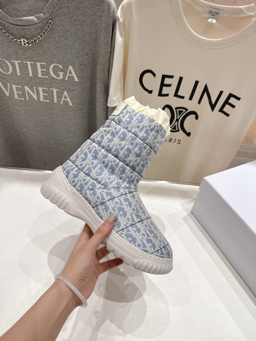 DIOR 25S ANKLE BOOTS IN BLUE FEATHER