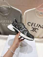 DIOR 25S SNEAKER IN BLACK LAMBSKIN AND MESH FABRIC WITH PEARL DETAILING